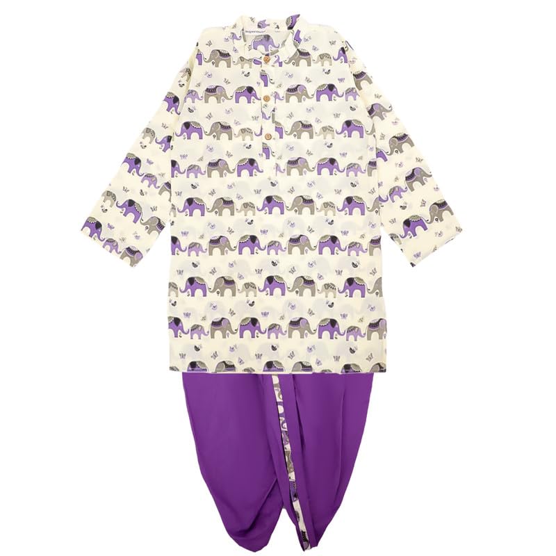 superminis Baby Boys Cotton Printed Animal Print Full Sleeves Side Button/Front Neck Kurta with Dhoti Kurta Set