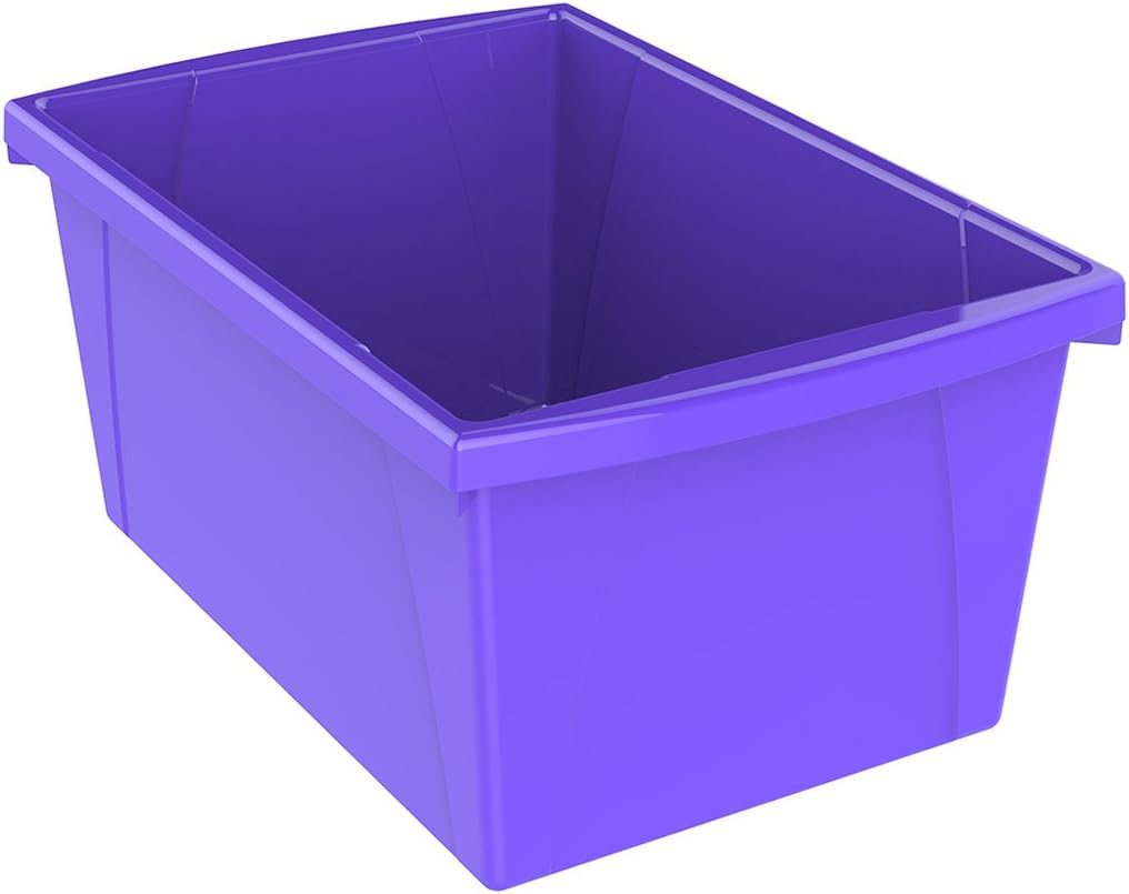 Storex 5.5 Gallon Storage Bin – Plastic Classroom Organizer for Books and Supplies, Violet, 1-Pack (61486C06C)