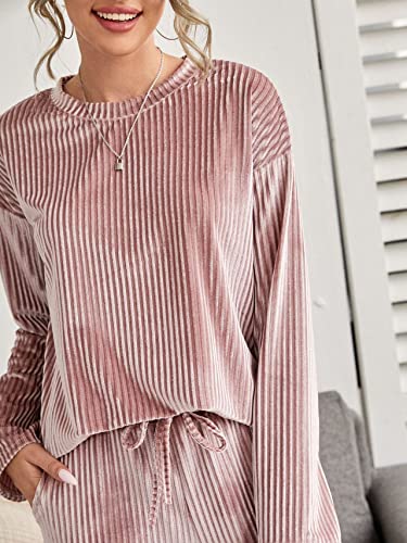 Womens Pajama Sets,Comfy Long Sleeve Velvet Sleepwear With Long Pants Soft Loungewear Pj Set Purple #TOP2