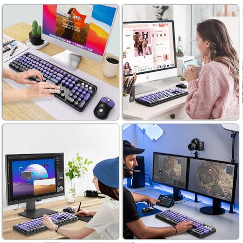 Image of Wireless Keyboards Mouse Combos, Colorful Cute Typewriter Full-Size Retro Creamy Keyboard, 2.4GHz Office Quiet Wireless Keyboard and Mouse Set for Desktop Laptop PC Computer (Black Purple)