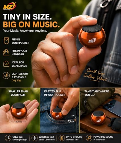 Image of Mini Bluetooth Speaker 3W Portable Wireless Speaker with Deep Bass, Bluetooth 5.2, Built-in Mic, Pocket Size Sound Box, 2 Hours Playtime, Ultra Compact (Sunset Copper)