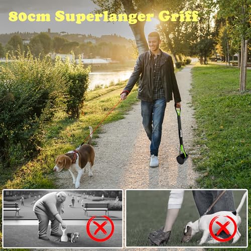 IPETBA 80 cm Großer Hundekotschaufeln Langer Griff Hundekotsammler Kein Bücken Nötig für Hunde und Katzen Faltbare Pooper Scooter für Wiese Erdboden Sandboden Kiesweg