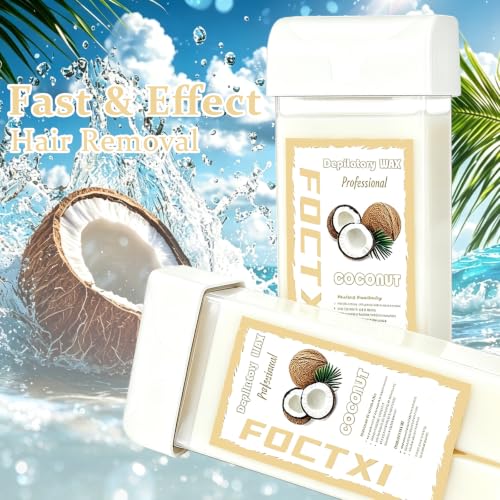 Image of Wax Roller Kit Ｗax Cartridge, Roll On Wax for Hair Removal, Roll on Ｗax, 4 Coconut Hair Removal Ｗax Cartridge and 10 Pack Cleaning Oil Wipes for Women