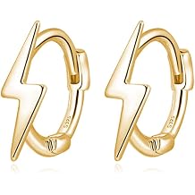 Reffeer Solid 925 Sterling Silver Lightning Bolt Hoop Earrings for Women Teen Girls Lightning Hoop Earrings Cartilage Huggie Earrings