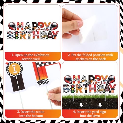 Race Car Happy Birthday Yard Sign Race Car Birthday Party Decorations for Boys with Stakes Waterproof Hot Car Lawn Sign Outdoor Garden Yard Lawn Decor for Wheel Racing Themed Bday Party Supplies by LUUFILx - Used condition - Image 6