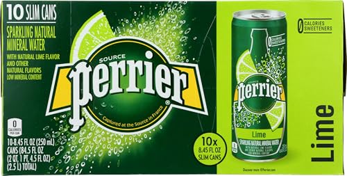 Perrier Lime Flavored Carbonated Mineral Water, 8.45 fl oz. Slim Cans (pack of 10)