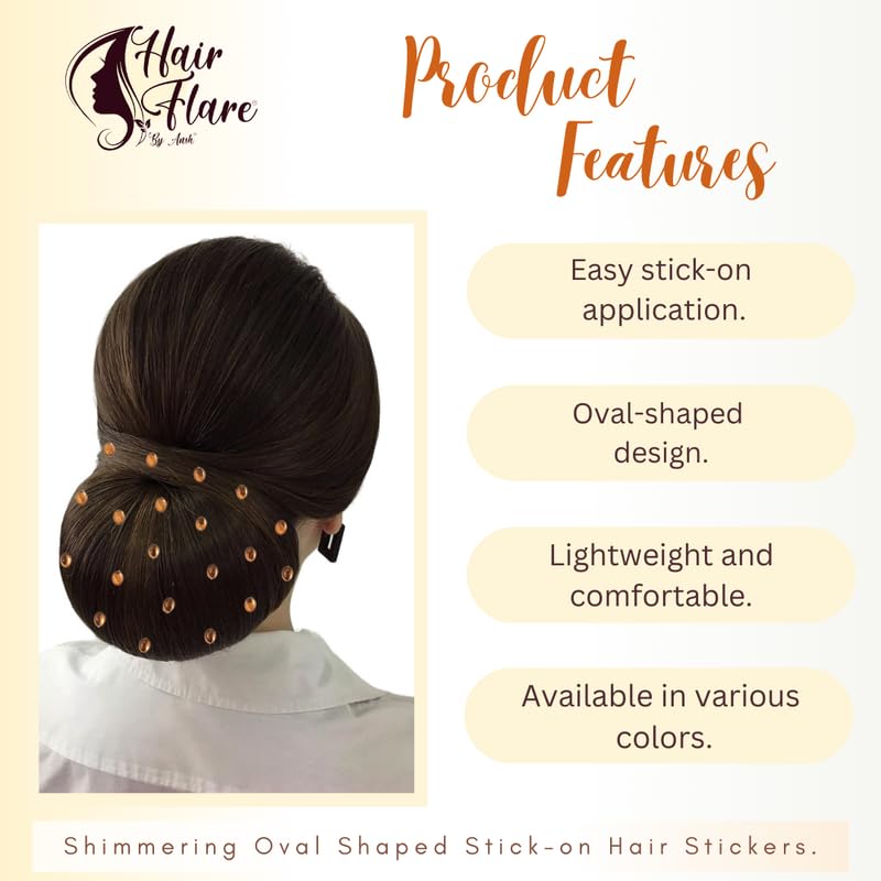 Image of Hair Flare Shimmering Oval Hair Stickers: Easy Stick-On Hair Accessories, 36 Pieces per Pack 2869 Golden