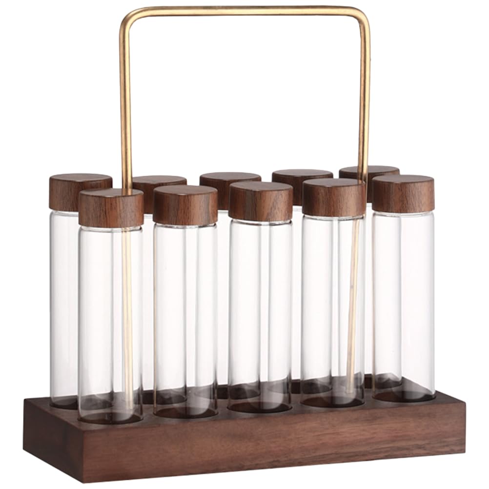 Kaffeebohnen Glas Aufbewahrungsröhrchen mit Holzständer Luftdicht 10 Stück Reagenzgläser Behälter für Kaffee und Küche