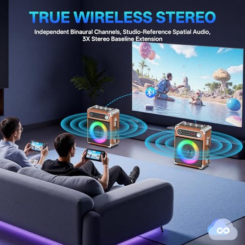 Image of JYX Karaoke Machine with Two Wireless Microphones, Portable Bluetooth Speaker with Bass /Treble Adjustment, PA System with Remote Control, LED Lights,Supports TF Card /USB /AUX /TWS