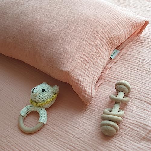 Image of Organic Cotton Muslin Mini Pillowcases with Envelope Design,2 Pack Ultra Breathable Kids Toddler Pillowcases for Boys and Girls- 13 x 18 inches (Coral)