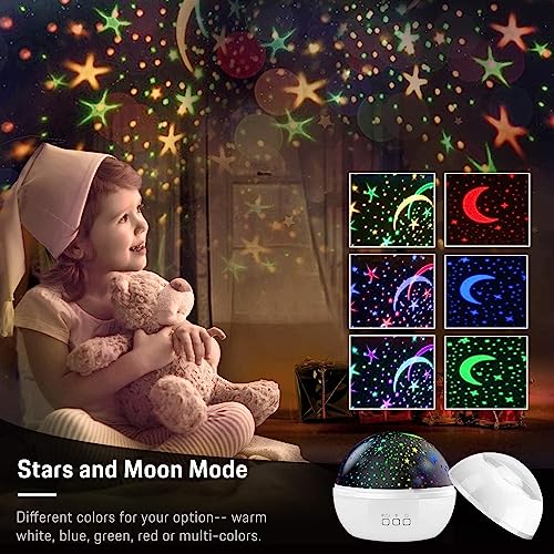 Projecteur ciel étoilé enfant blanc avec veilleuse rotative 360 et télécommande