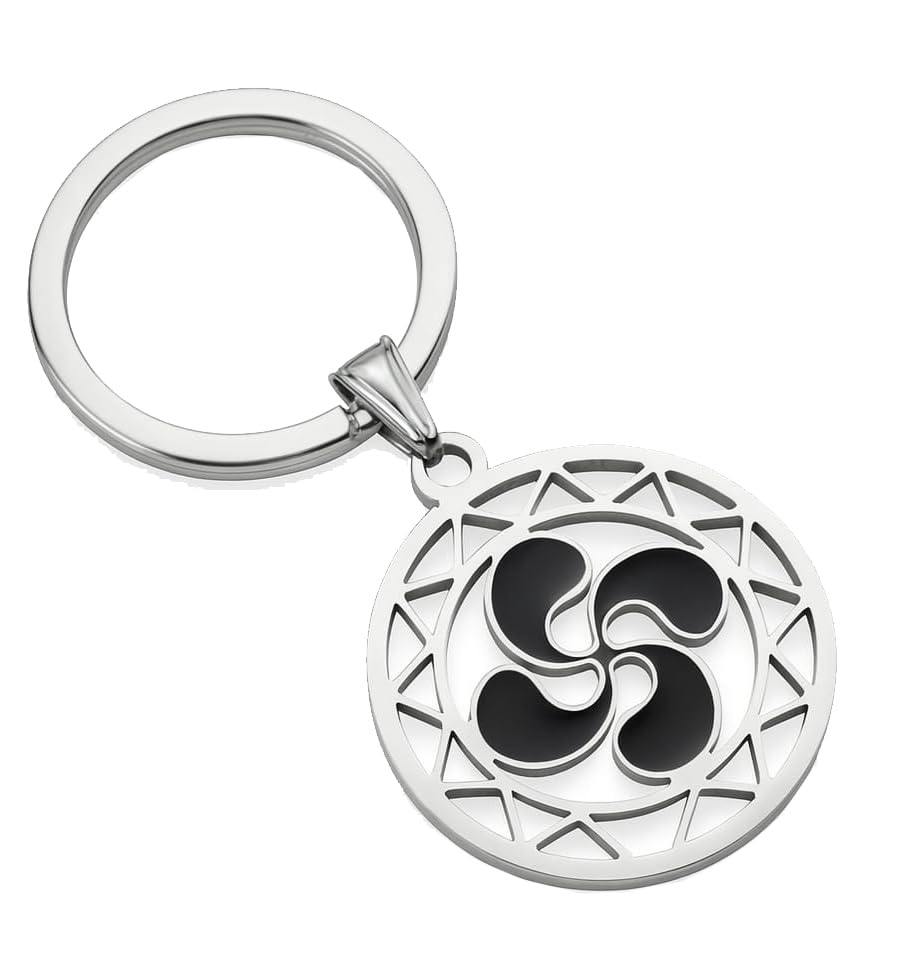 Llavero de Acero Inoxidable con Lauburu Esmaltado en Negro – Llavero Vasco...