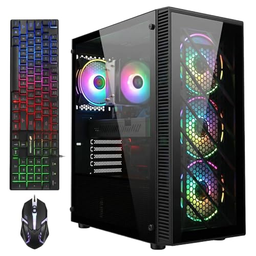 STGAubron Gaming PC Desktop Computer, Radeon RX 590 8G, Intel Core i7 up to 3.9G, 32GB RAM, 1TB SSD, WiFi 6, BT 5.0, RGB Fan x4, Windows 11 Home