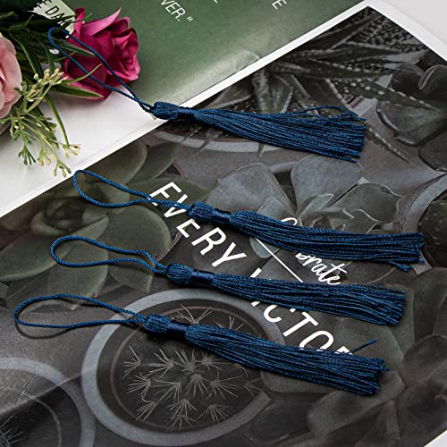 Image of VAPKER 100 Pieces Dark Teal Color 13cm /5-Inch Silky Handmade Soft Tassels Floss Bookmark Tassels with 2-Inch Cord Loop for Jewelry Making, DIY Projects, Bookmarks