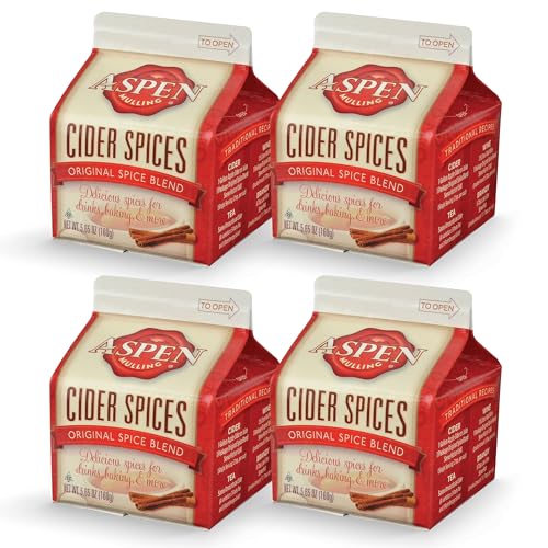 Aspen Mulling Cider Spices Original Blend. Cinnamon, Nutmeg, & Clove. Holiday Mulling Spice Mix for Spiced Cider, Mulled Red Wine, & Festive Winter Beverage Mix. 5.65 oz. (Pack of 4)
