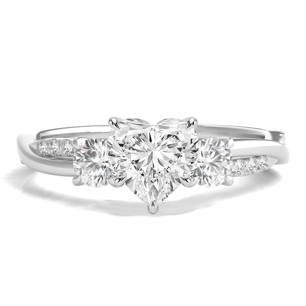 3 Edelsteine Verlobungsring Damen 925 Sterling Silber Eheringe Frauen Ringe 1.28-3.28 ct 5A Zirkonia Personalisierte Individuelle Gravur Ring