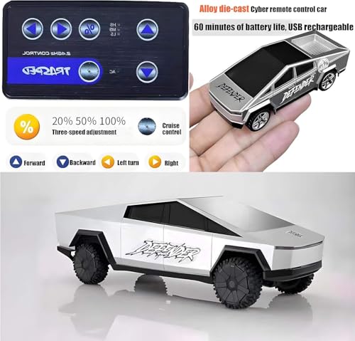 Image of Bestie toys Remote Control Small Car, 1:64 Scale Off-Road RC Car, USB Rechargeable 2.4GHZ Three Speed Indoor Alloy Vehicle for Kids (Tessla Cybertruck with No Trailer)
