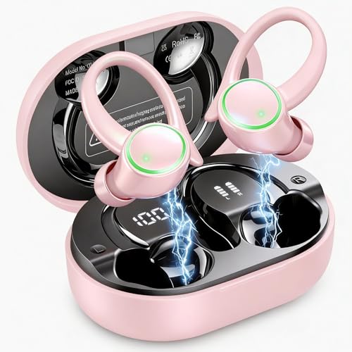 Auriculares Inalambricos Deportivos, Auriculares Bluetooth 5.4 HiFi Estéreo con 4 HD Mic, 50H Cascos Inalambricos Bluetooth con Cancelacion Ruido ENC, IP7 Impermeable Cascos para Running, Pantalla LED