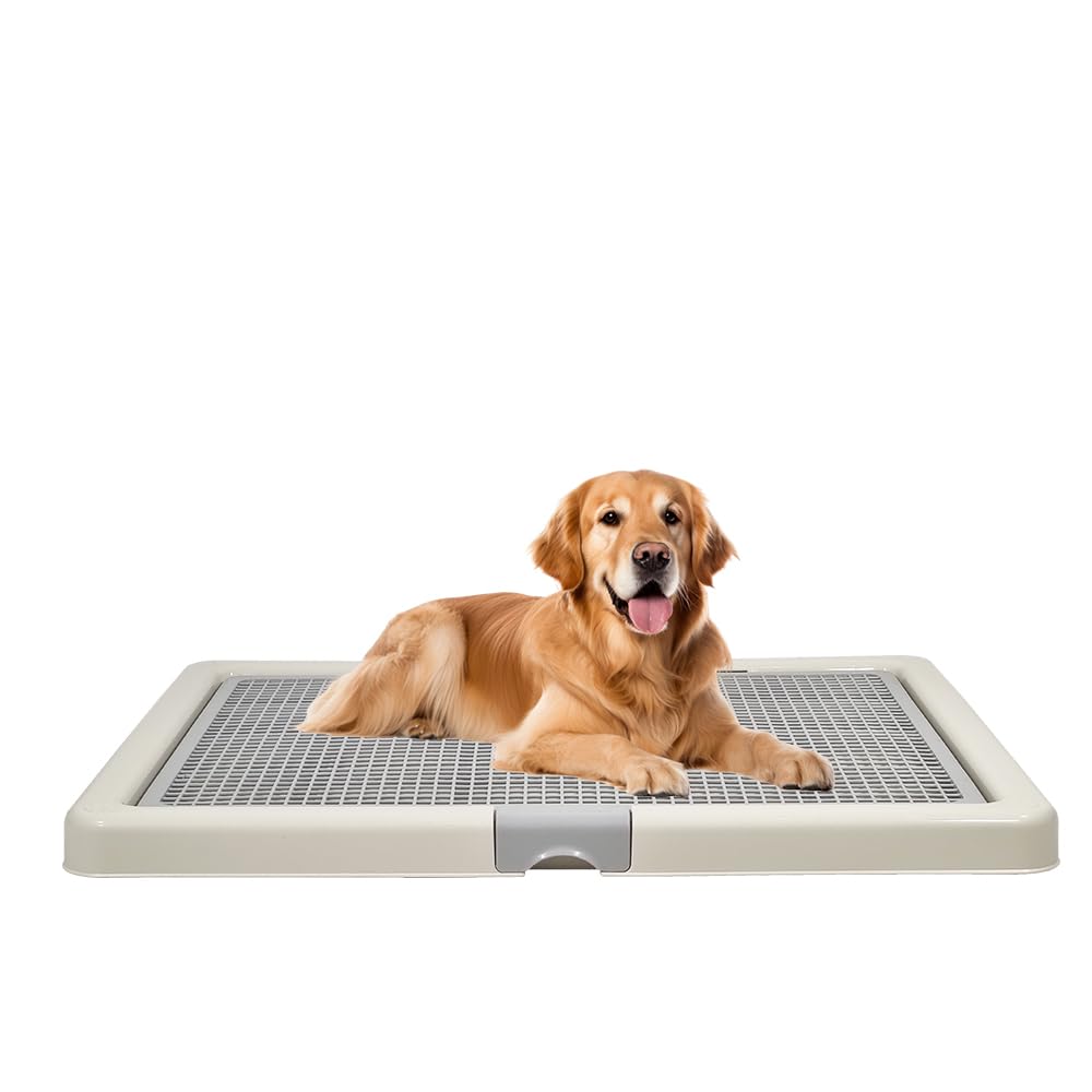 KAKEI Dog toilet for training, All breed dog potty toilet tray, Keep paws and floor clean, Portable, Durable, Beige & Gray Color, Large size (76 Cm Length)