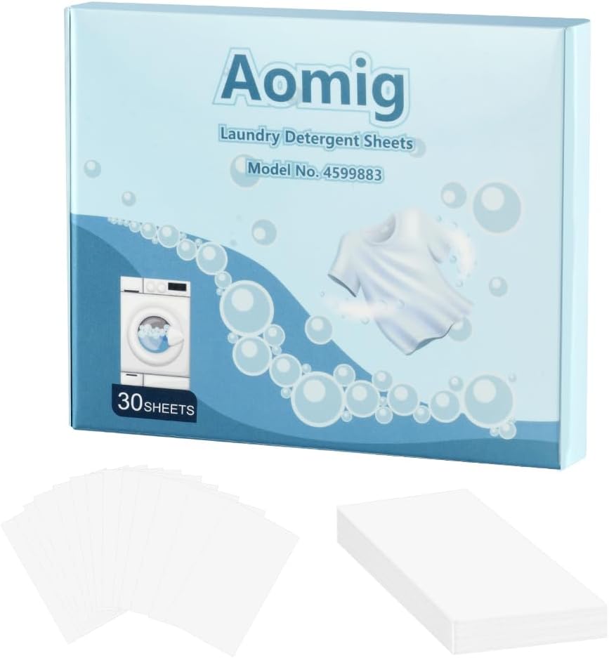 AomigDetergent w paski do pralki, 30 arkuszy ekologicznego detergentu do podróży z efektem zmiękczającym, czyste i miękkie, przyjazne dla planety