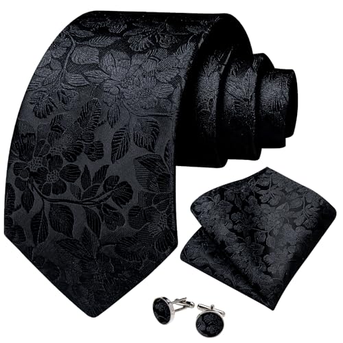 Image of DiBanGu Mens Paisley Tie Set Silk Woven Jacquard Necktie and Pocket Square Cufflinks Gift Set for Wedding Bussiness