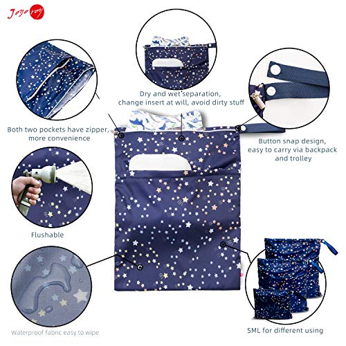 Joyo roy 3Pcs Wet Dry Bag Reusable Baby Wet Bags for Pump Parts, Cloth Diapers, Wet Suits, Swimsuits, Travel Dirty Clothes, Waterproof Diaper Bag Organizing Pouches with Zippered Pockets 3 Size(S,M,L) - Thumbnail 2