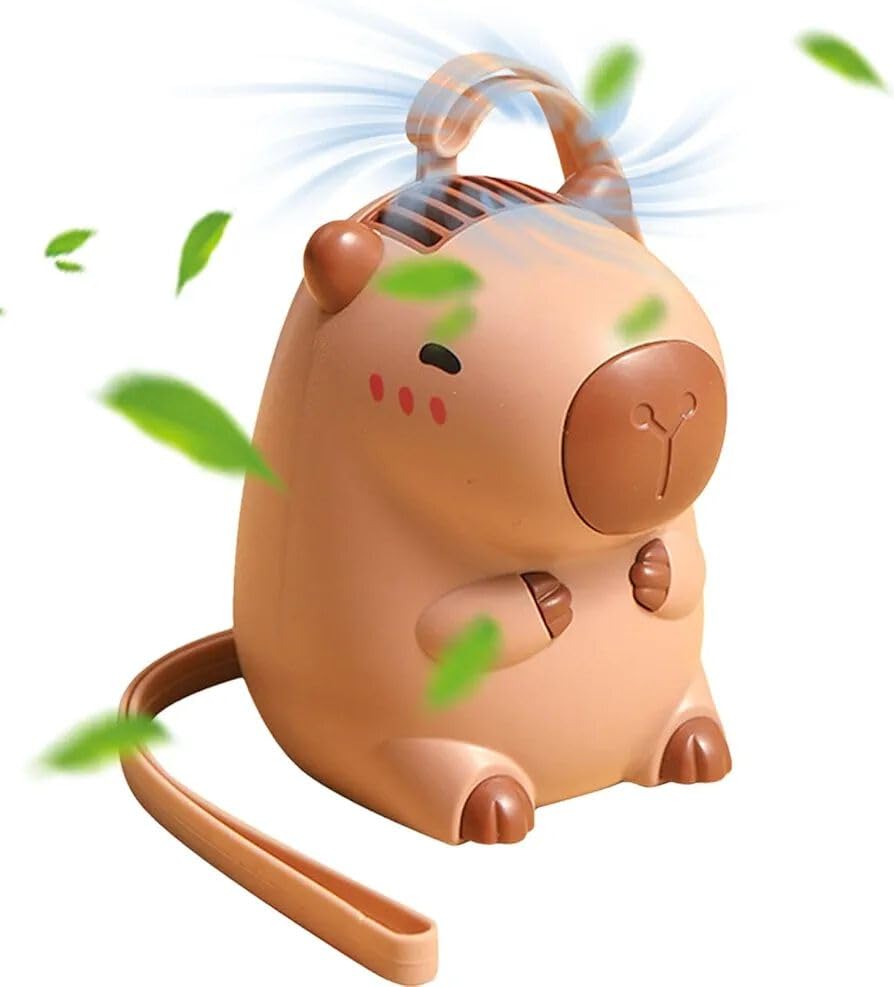 Capybara Mini Neck Hanging Fan, USB Rechargeable Portable Personal Fan, Hands-Free Wearable Cooling Fan with Adjustable Lanyard, Cute Quiet Desk & Travel Fan for Indoor Outdoor Use-image-23