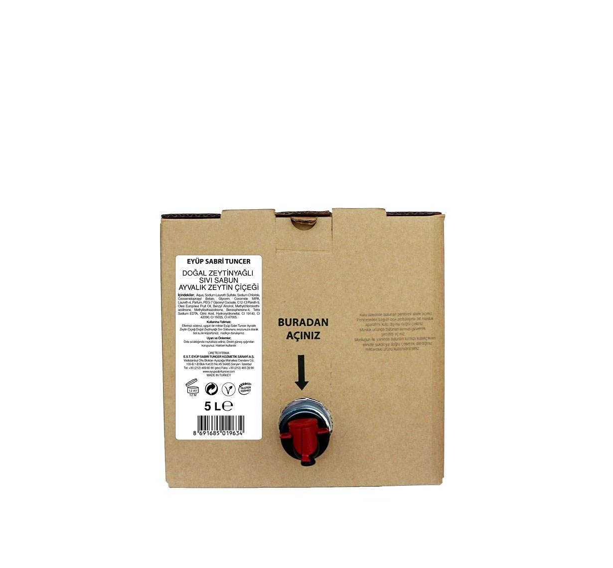 Eyüp Sabri Tuncer Doğal ZeytinYağlı Sıvı Sabun Ayvalık Zeytin Çiçeği 5 Lt Bag In Box Endüstriyel