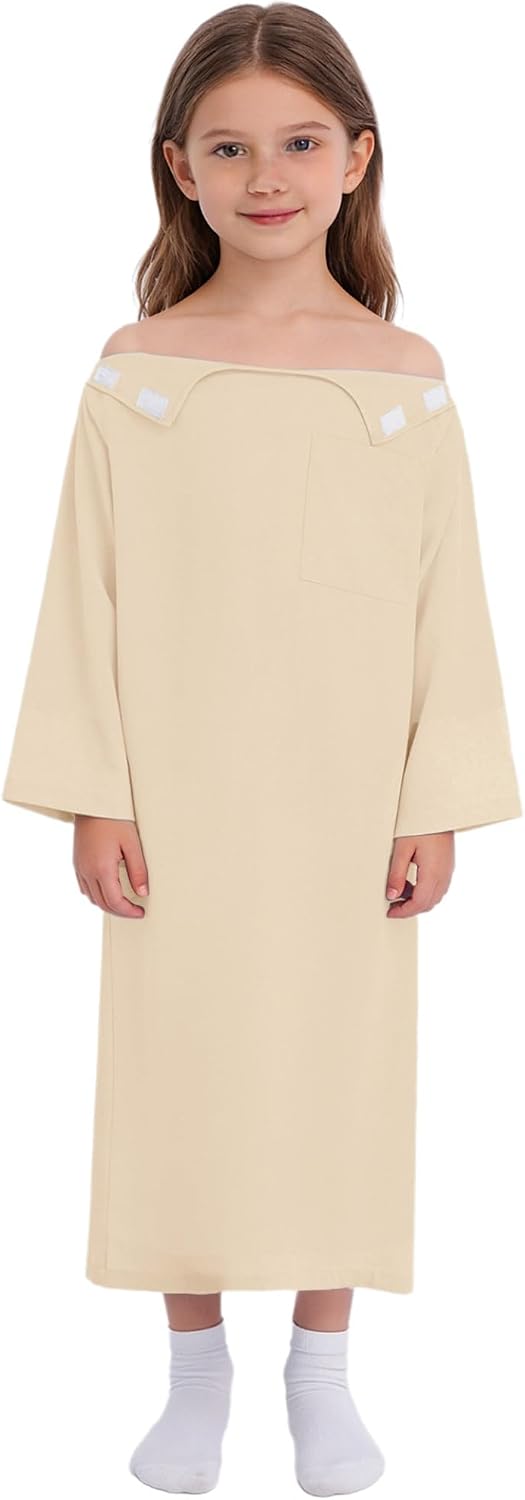 Jugaoge Shoulder Post Surgery Gown for Girls Boys Full Tear Away Back Adaptive Dress with Pocket Special Needs Clothes