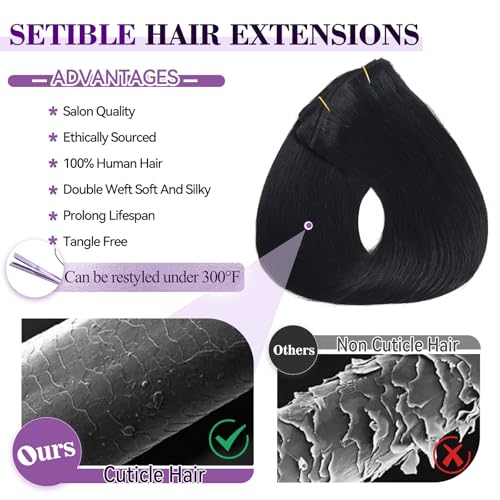 Image of Clip in Hair Extensions Real Human Hair 18 inch 100g /3.6oz Straight Seamless Invisible Human hair Extensions Clip ins for Women Double Weft 8pcs #1-Jet Black