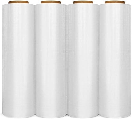 Película elástica de palé fundida transparente de 18 pulgadas x 1500 pies x 80 de grosor (18 micrones), paquete de 4 rollos, 1500 pies por rollo,