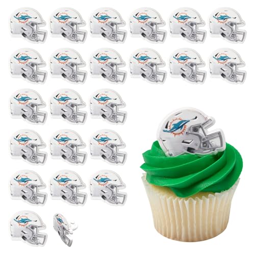DecoPac NFL Miami Dolphins Lot de 24 anneaux de décoration pour cupcakes de football, sous licence...