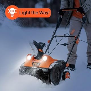 SuperHandy Electric Snow Thrower Walk-Behind Blower Corded AC 120V 18 inch Clearing Width, 10 Inch Clearing Path, 25ft Throwing Distance 720 lbs/Min LED Headlights for Driveway Walking Path Yards
