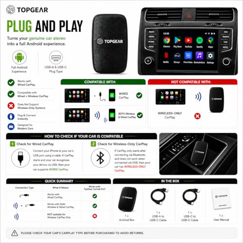 Image of TOPGEAR Ai Box for CP | Carlink | Android Converter | Picasso | Smart Car Media Box | for Wired Carplay Cars Only | 16GB Storage | Plug & Play CP Protocol Adapter | Upgrade Your Car Infotainment