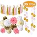 Paxcoo 35 Pcs Pink and Gold Party Supplies with Tissue Pom Tassel Garland for 1st Birthday baby Girl shower Decorations