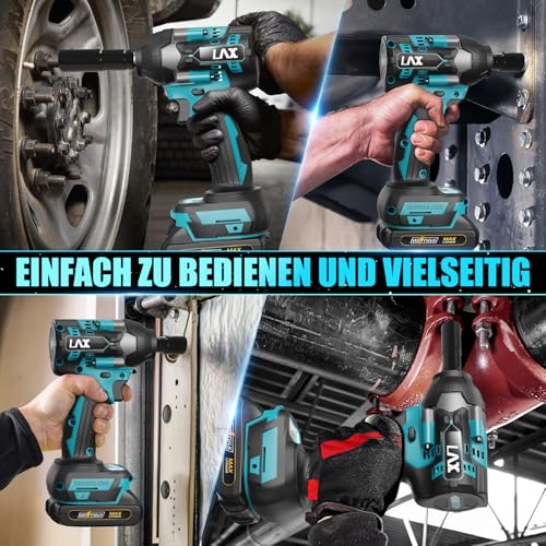 Schlagschrauber Akku 1000Nm für Makita 18V Batterie 3000RPM mit 2pcs 18V 2,0Ah Akkus 1/2 Zoll Bürstenloser mit 6 Schlagbuchsen für Schraube und Mutter Auto LKW Reifen Removal