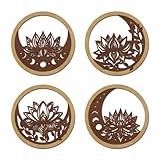 TOARTi 4PCS Buddha Brown Lotus Wooden Wall Art Vintage Mandala Lotus Wall Decor for Living Room Office Bathroom Artwork Indian Mandala Flower Hanging Plaque Abstract Mandala Wood Sign for Yoga Room