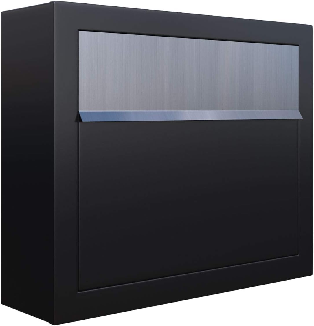 Elegance - Contemporary Wall-Mounted Mailbox in Black with Stainless Steel Flap