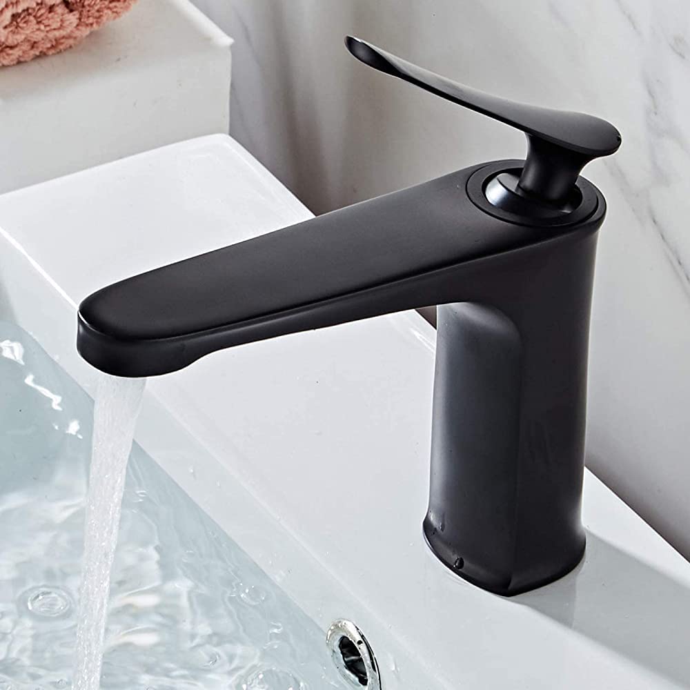 Robinet de lavabo mitigeur eau chaude et froide noir et or pour salle de bain moderne