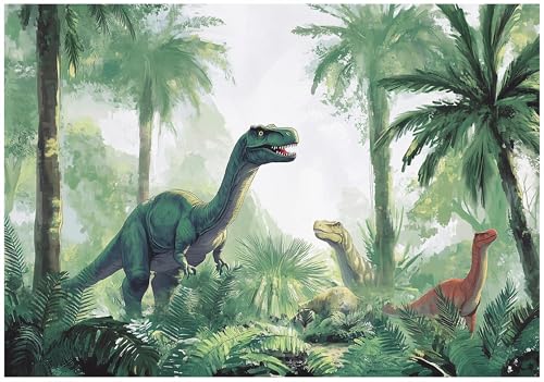 WallArena - Vlies Fototapete Kinderzimmer 200x140 cm Dinosaurier - Fototapeten Tapeten für Kinder Mädchen & Jungen - Kindertapete - Kinderzimmertapete Wald Dschungel