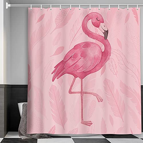 Merchr SHOWER CURTAIN Cute Flamingo Shower Curtains, Modern Art Boho Bath Curtains, Pink Bathroom Accessories Set 71X71 Inches thumb #3