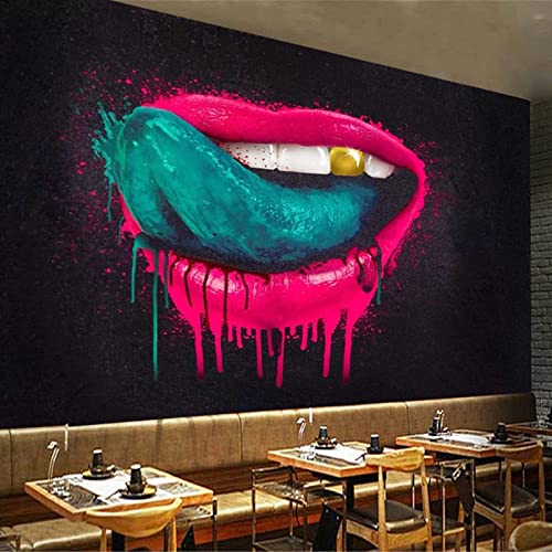 Creative Abstract Graffiti Lips 3D Wall Mural Wallpaper, Funny Red Lips Photo Print Wallpaper, Panoramic Mural For Living Room Bedroom Tv Background Hotel Bar Decor - 59"X 39.4"(W X H) #TOP1