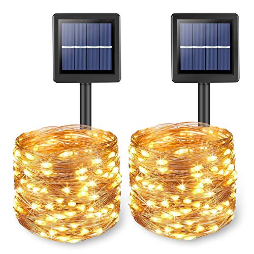 [2 Pack] Guirnaldas Luces Exterior Solar,TWZ Luces Led Solares Exteriores Jardin 12m 150 LED 8 Modos Cadena de Luces Decoracion para Navidad, Terraza, Fiestas, Bodas, Patio(Blanco Cálido)