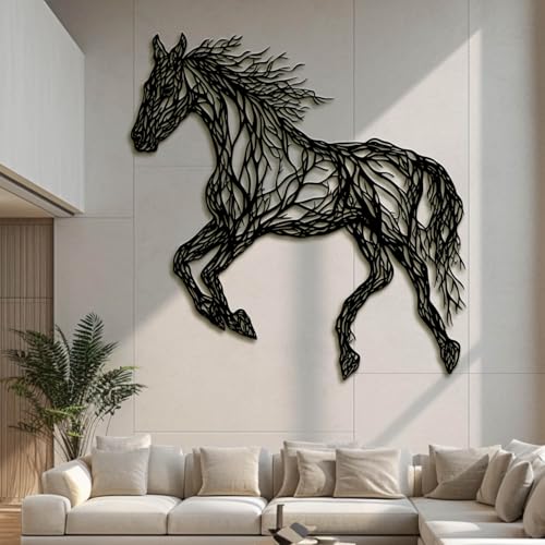 Décoration murale métal cheval géométrique noir 60x60cm pour salon - 4