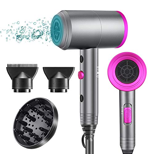 Ionic Hair Dryer, Vnina 1800W Professional Blow Dryer with Diffuser Ionic Conditioning AC Motor Negative Ion Technology - Powerful, Fast Hairdryer with Diffuser Comb for Women Man Kids Hair Care