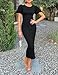 ZESICA Women's Summer Short Sleeve Bodycon Midi Dress 2026 Spring Elegant Formal Wedding Guest Cocktail Party Dresses Black Small