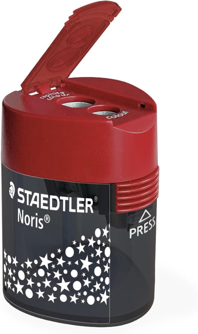 STAEDTLER 512 Double Sharpener, Two Pointed Holes for Different Pen Sizes, Single Product Noris Triangular Design, Shelf-Ready Packaging, 10 Sharpeners, 512 188