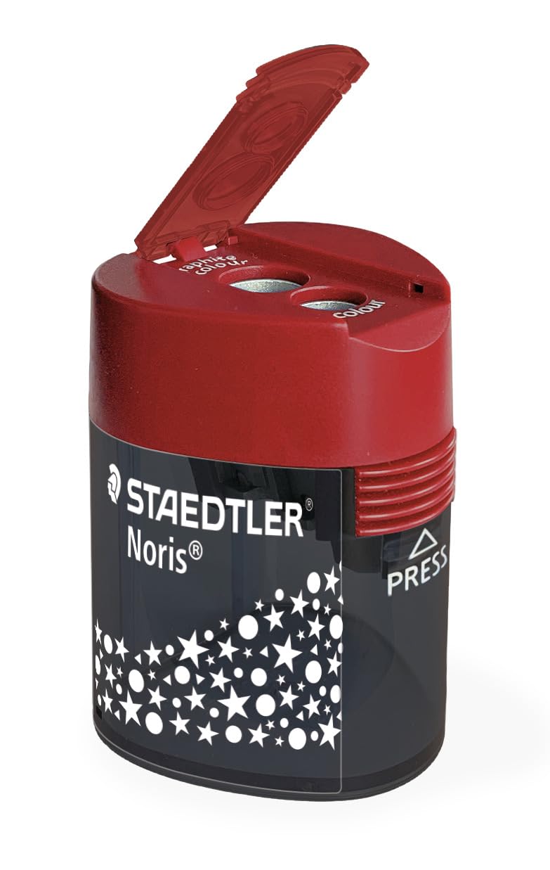 STAEDTLER Pencil Sharpener Double-Hole Tub for Graphite & Colouring Pencils - Noris - Star Design - Pack of 10, 512 188 - Image 2