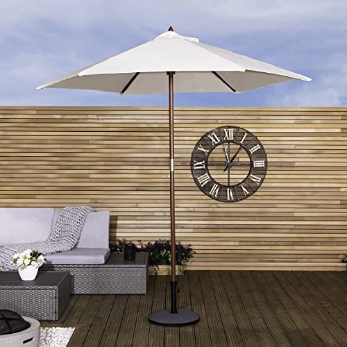 CHARLES BENTLEY Garden Large 2.4M Wooden Outdoor, Garden, Patio, Parasol Shade, Umbrella, 38mm Pole, Cream, Showerproof, Sunshade, Free Standing, Single Pulley System, Hardwood Frame (240x235cm)