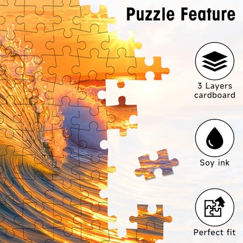 1000 Piece Jigsaw Puzzles for Adults, Sunset Wave Beach Ocean Puzzle with Letters on Back, 20×28 Inch Hard Difficult Challenging Adult Puzzle for Gift & Home Decor by KIDSU - Used condition - Image 2